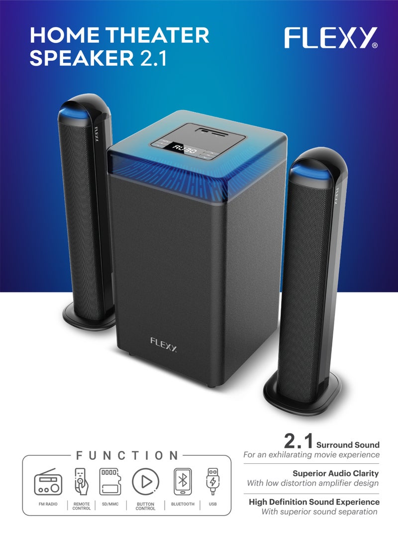 Flexy HQ75HI - 2.1 Home Theater 7500W PMPO Bluetooth FM USB LED Soundbar Satellites German Technology Remote 2-Year Warranty - Image 3